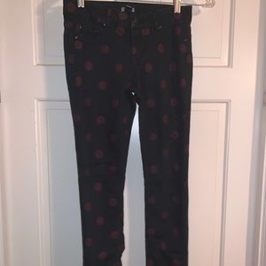Black polka dot denim pants